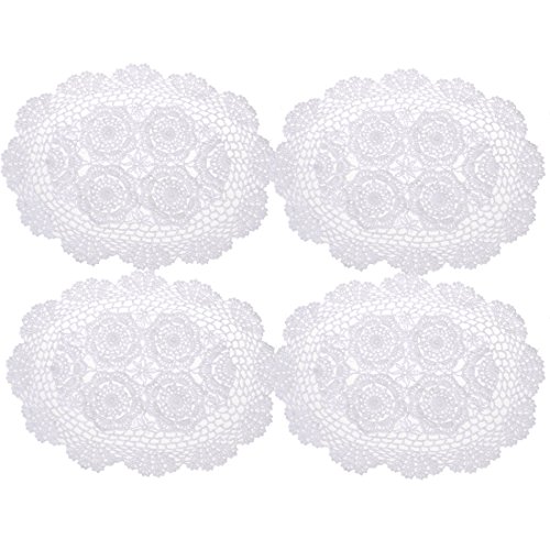 kilofly Crochet Cotton Lace Placemats Doilies 4pc, Oval, White, 11.8 x 17.7 inch