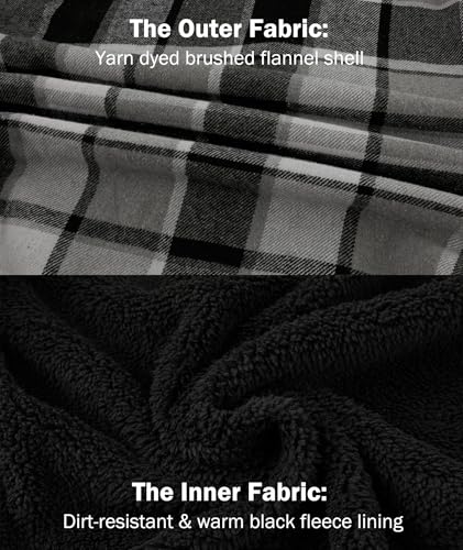 Image of V VALANCH Men's Flannel Shirt Jacket with Hood Fleece Lined Plaid Jacket Zip Up Winter Warm Coat