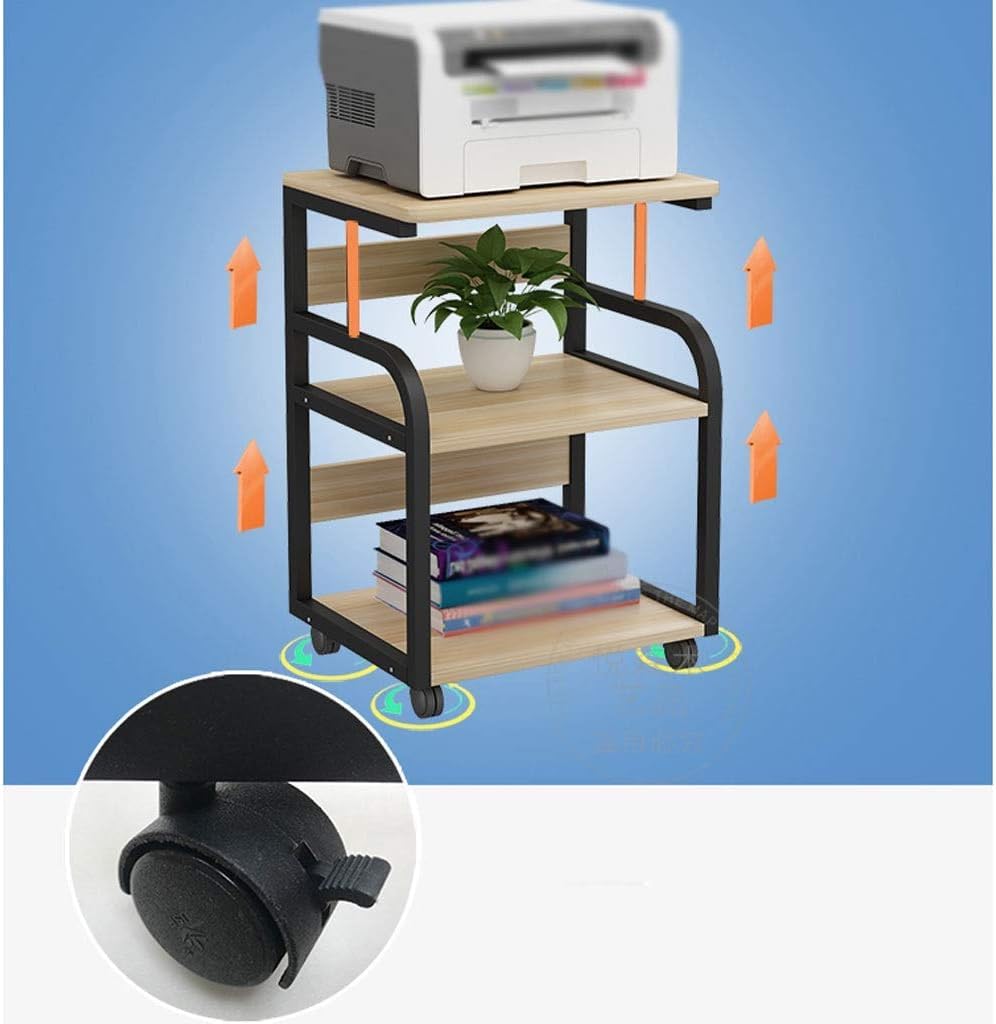 Mesa Impresora Soporte De Pie para Impresora 3 Capas, Estante Metal para Máquina Fax Móvil, para Escáner Copiadora con Rodillo Mueble Organizador(B)