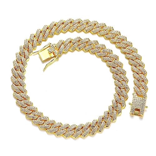 Miami Necklaces Cuban Pedant Necklace, Iced Out Bling Diamond Jewelry Silver/Gold Hip Hop Cuban Link Chains for Men Women