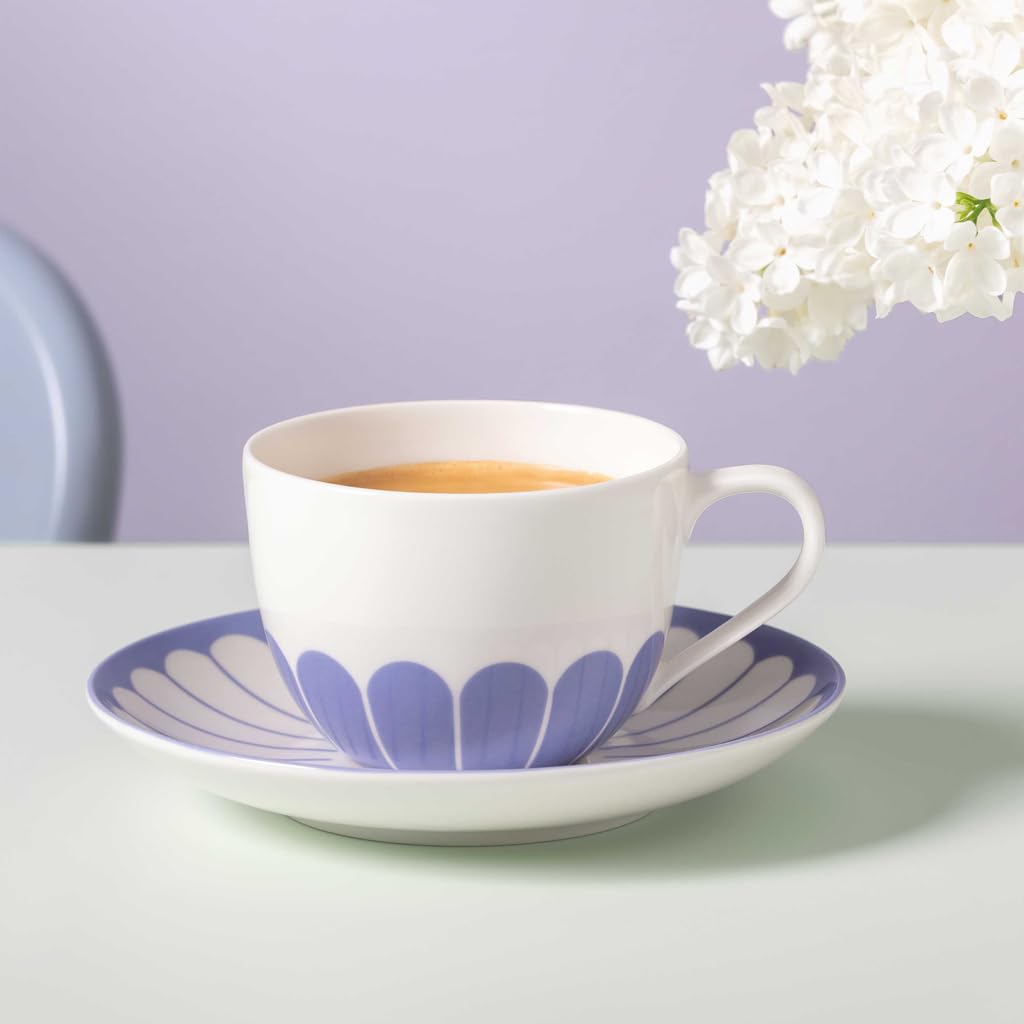 Villeroy & Boch - Fleur Bleu Kaffeetasse mit Untertasse, 160 ml, Tasse mit Blumenmuster für Kaffee oder Tee, Spülmaschinenfest & Mikrowellensicher, Premium Porzellan, Blau