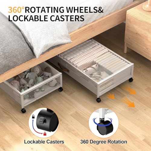 Image of Under Bed Storage Containers with Wheels Large Underbed Shoes Blankets Clothes Toy Storage Drawers for College Dorms Bedrooms Nursery Rooms Organization (White 2 Pack, 7.5in height(36 inchx16.6 inchx7.48 inch))