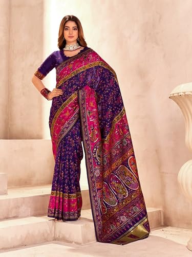 Image of Pandadi Saree Pashmina Silk Kashmiri Weaving Pallu Saree With Unstitched Blouse Piece