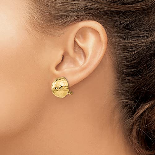 14K Yellow Gold Omega Clip 16Mm Hammered Finish Ball Button Non-Pierced Clip-On Earrings #TOP3