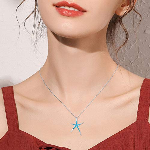 Cuoka Starfish Necklace, 925 Sterling Silver with Blue Opal, Hawaiian Beach Nautical Ocean Pendant, Starfish Jewelry Opal Jewelry for Women Girlfriend - Image 5