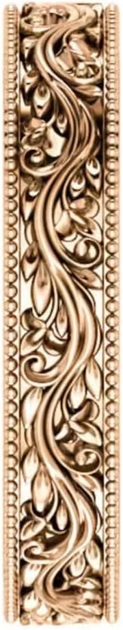 SilverDia Vintage Victorian Style Floral Filigree Engraved Sculptural Wedding Band For Women 14K Gold Plated Nature Inspire Leaves Artistic Jewelry 925 Sterling Silver Handmade Anniversary Band