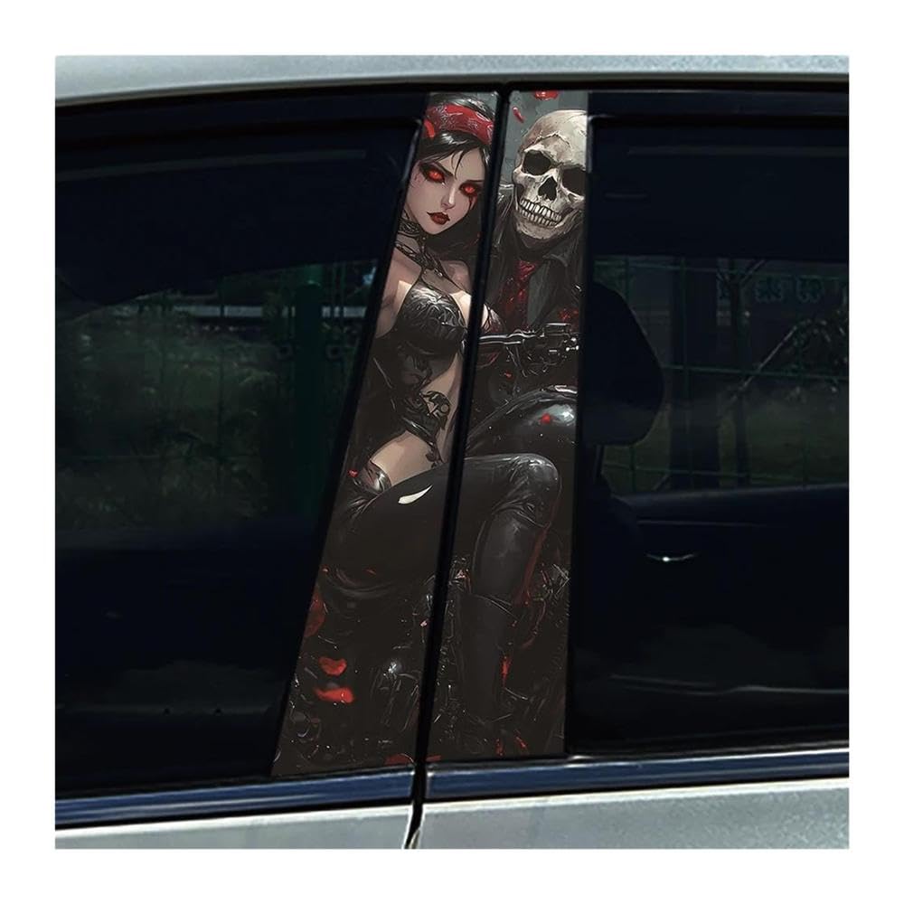 Decorative Items 2PCS Skeleton Couple Car B Pillar Sticker Waterproof Center Column Decals(F)
