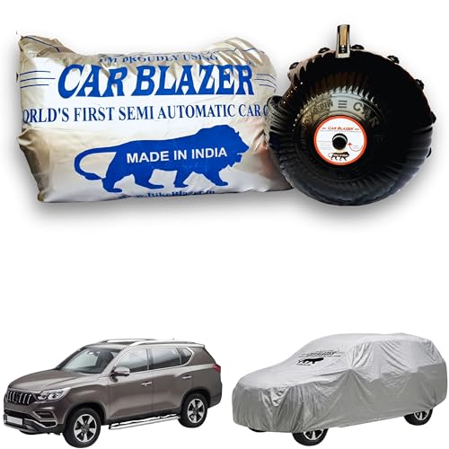 Image of CARBLAZER Portable & Semi-Automatic Full Body Car Covers: Heavy Duty Device| Anti-Theft| Dust & Scratch Proof | Water & Wind Resistant|Custom Fit| Dual-Side Cover, Compatible for Mahindra Alturas G4