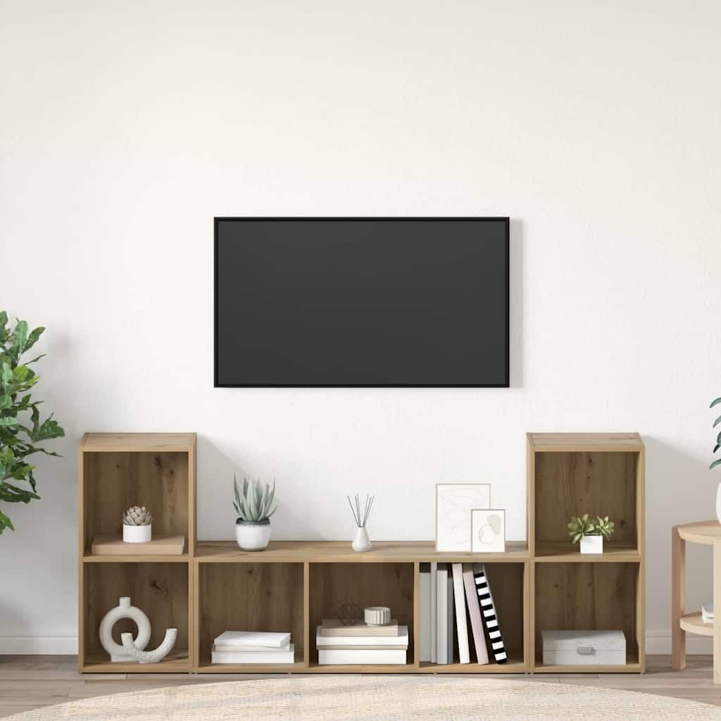Set di mobili per TV a parete, in legno marrone, 3 pezzi, con spazio e ripiani, moderna credenza bassa per soggiorno, camera da letto e gaming