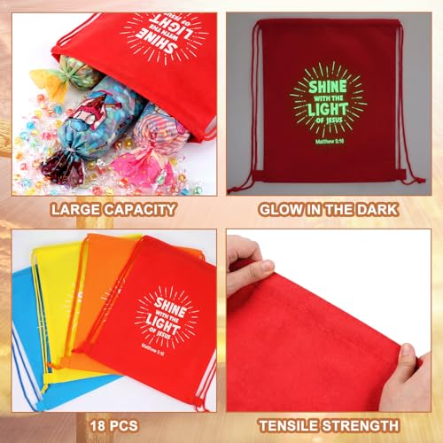 Image of 12 Pcs Shine with The Light of Jesus Drawstring Backpacks Bulk
