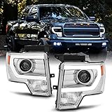 AKKON - For [HALOGEN UPGRADE] 09-14 Ford F-150 F150 Light Duty Pickup Chrome Clear C-Shape LED light Tube Projector Headlights