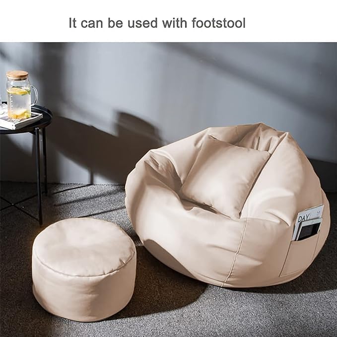 Image of Bean Bag Cover 4XL Without Beans with Footrest and Cushion Lounge Chair Luxury Bean Bag Cover with Footrest Without Beans 4XL (Cream New)