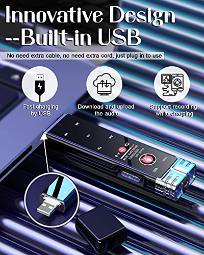 Gravador de voz digital de 64GB, gravador ativado por voz com tela sensível ao toque com reprodução,