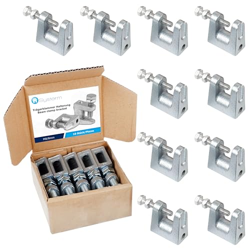 SYSTERM Trägerklammer Halterung aus verzinktem Stahl für Lüftung und andere Systeme. M6 (6mm), M8 (8mm), M10 (10mm). Set von 10 Stück. (Schraubengröße M8-8mm)