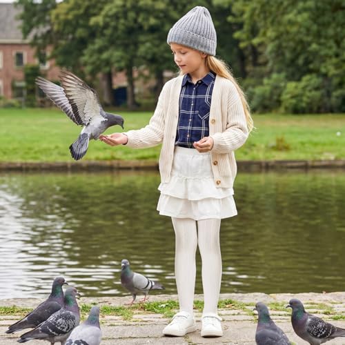Image of Zando 3Pack Girls Tights Kids Cable Knit Cotton Winter Warm Leggings 4-12T | Footed Seamless Stockings for Girls, School Uniform and Daily Skirt Wear. Thick Warm Fabric with High Stretch