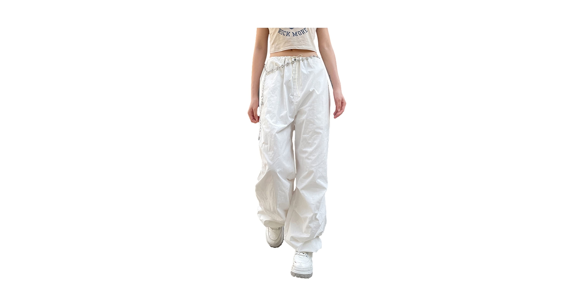 White cargo pants SHINYAKOZUKA似　y2k Women Y2K High Waisted Baggy Cargo Pants Casual Loose Wide