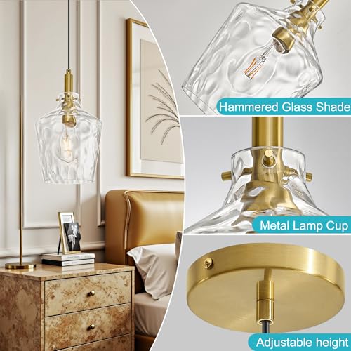 Image of Hammered Glass Pendant Light for Kitchen Island Foyer 1 Pack Gold 8 Inch