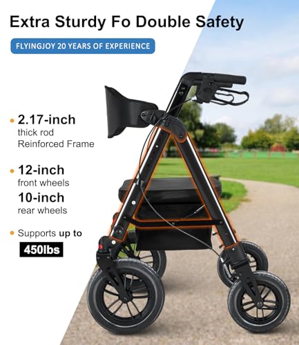 Image of Heavy-Duty Walkers for Seniors with seat,450Lb Bariatric Rollator Walker