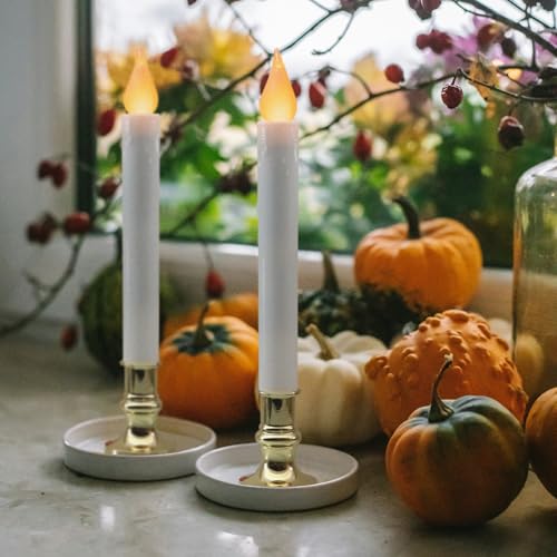 Image of FURORA LIGHTING White 9.9 inch LED Taper Candles w /Gold Holders, 2-Pack