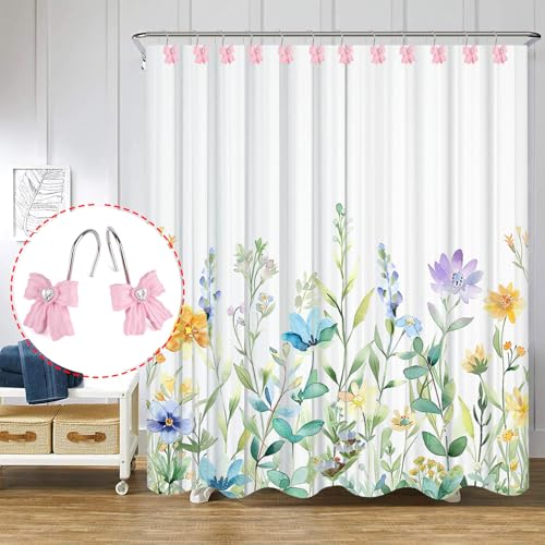Shower Curtain Hooks, Pink 12 Pack for Bathroom Decor | Decorative Bowknot Design, Rustproof Metal Alloy, Resin Accents, Fits 0.8-1.1 Inch Rods, Heavy Duty, Easy Glide Rings - image 5