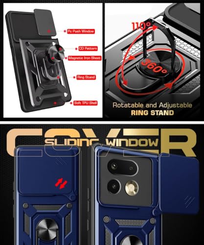 Image of Luxe Back Cover Compatible for Realme 16 Pro 5G | D10 Tough Armor Case | Sliding Camera Shield | 360 Protection | Kickstand Ring Holder | Military-Grade Bumper Case - Blue