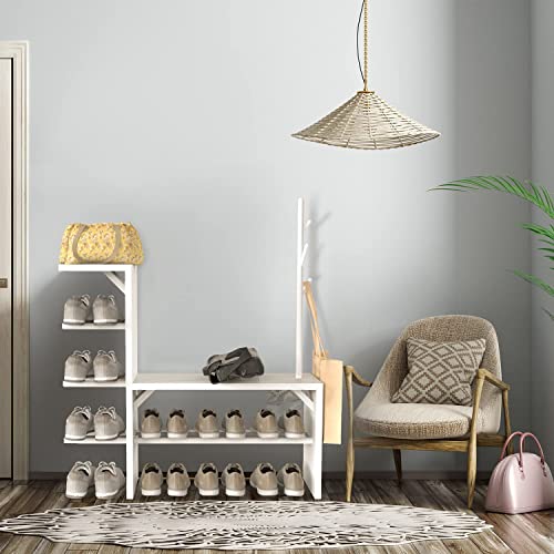 bimiti Zapatero de madera, 2 en 1, zapatero con soporte para sombrero, para salón, dormitorio, puerta, entrada Cover