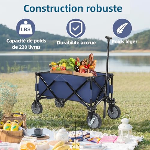 ALightUp Chariot Pliable Bleu - 100 kg Capacité, Chariot à roulettes Tout Terrain | Transport Lourd pour Jardinage, Plage, Camping | Compact, Léger et Facile à Assembler – vue 8