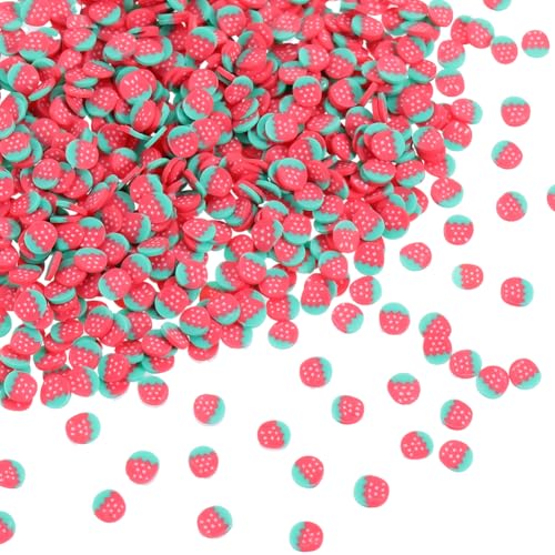 SUNNYCLUE 1 Box 100G Strawberry Flatback Charms Fruit Cabochons Bulk Red Polymer Clay Fruits Sprinkles Mini Decoration Filler Embellishment Cabochon for Scrapbooking DIY Craft Nail Art Decor Accessory