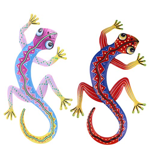 2 Stück Gecko-Wanddekofiguren Aus Metall – 31x15 Cm, Garten-Deko Für Zaun, Terrasse & Wohnung