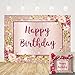Pink Floral Happy Birthday Photography Backdrop Banner Glitter Rose Gold Sparkle Women Sweet Princess Girl Birthday Party Photo Background Cake Table Decor Props(7x5FT) (7X5FT(82x59inch))