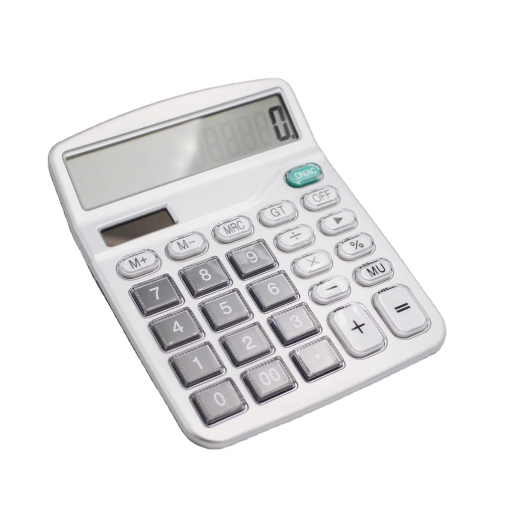 Calculadora de Escritorio 12 dígitos Botones Grandes Terrestre Contabilidad financiera Silver Big Battery Power for Oficina Escolar