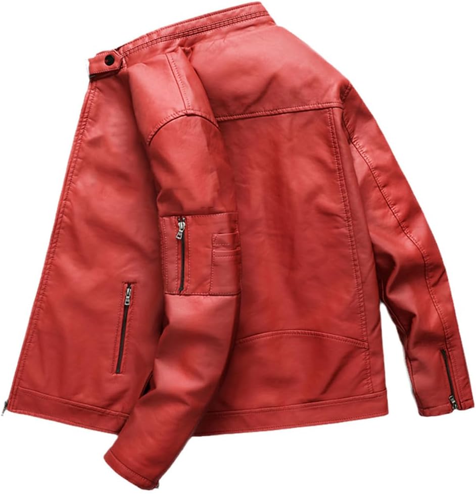 Men's Winter Casual Faux Leather Coats Jackets Autumn Motorcycle PU Fleece Windproof Jacket Biker for Male