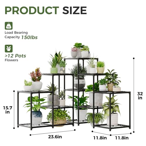 Image of Bamworld Corner Plant Stand Indoor Metal Plant Shelf 5-Tier 11 Potted Flower Shelves Garden Black Plant Holder Rack for Garden Living Room Patio Morden Home Decor Gardening Gifts