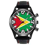 Silikon Uhren Timest - Guyana Länder Flaggen Herrenuhr mit Silikonarmband in schwarz Rund Analog Quarz SF097CC