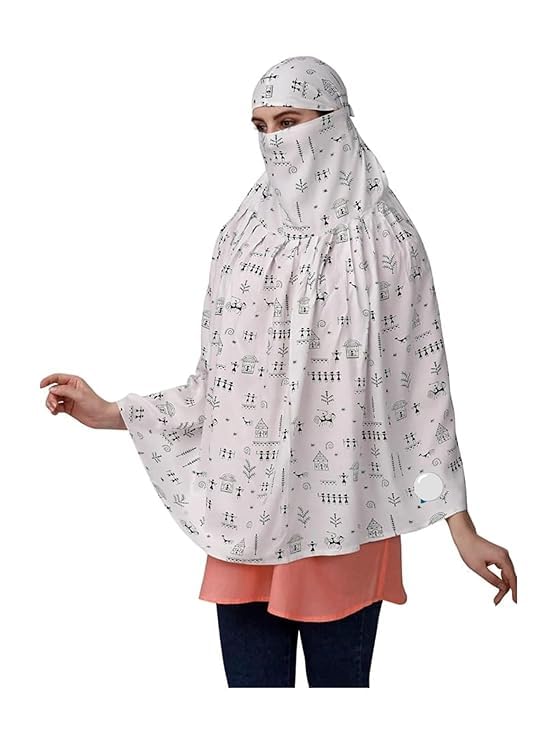 Image of Cotton Long Scarf Cum Mask Scarves Usable for Vehicle Driver | White Printed Design Fabric | Universal Size | Soft & Breathable Sun Protection | For Girl & Women