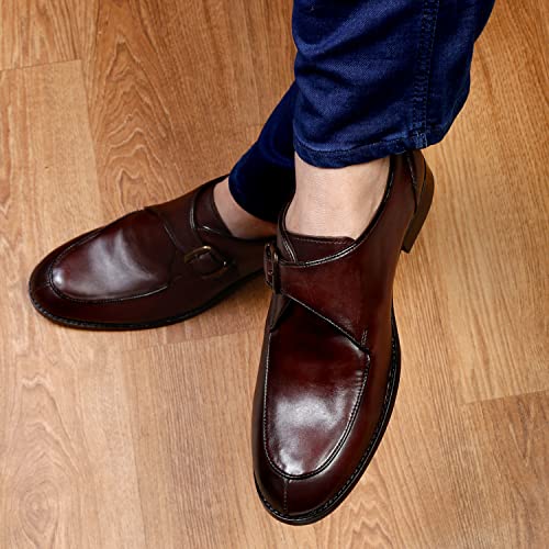 Image of LOUIS STITCH Men's Brown Premium Italian Leather Shoes Handcrafted British Classic Monks for Men Formal Officewear (EXSMFCBB)