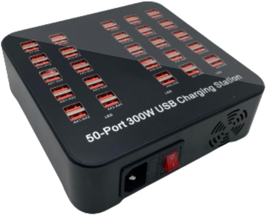 ELECTRO WOLF Smart 50 Ports USB Hub Charging Station Power Outlet Multi Port Speed Dock Charger Suitable for Hotels, Shops, Schools, Shopping Mall and Travel - Black (50 USB Port)