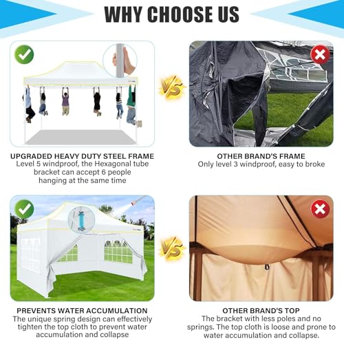 Image of HOTEEL Canopy Tent 10x15 Heavy Duty Pop Up Canopy with Sidewalls, Party Tent with Roller Bag for Event Wedding, Upgraded Commercial Waterproof Instant Canopy, Thick Hexagonal Legs, UPF50+, White