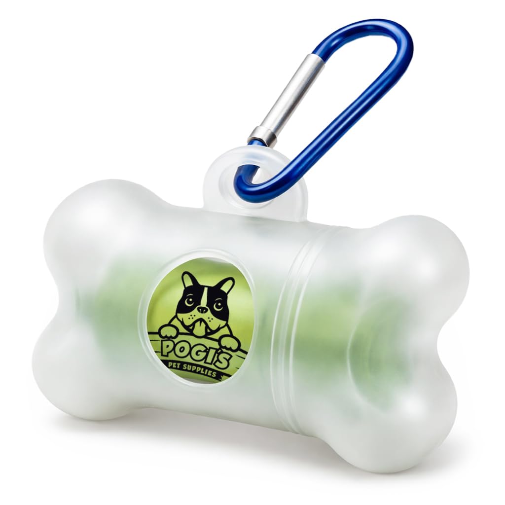 Pogi's Dog Poop Bag Dispenser with Metal Carabiner Clip - Includes 15 Pogi's Poop Bags for Dogs