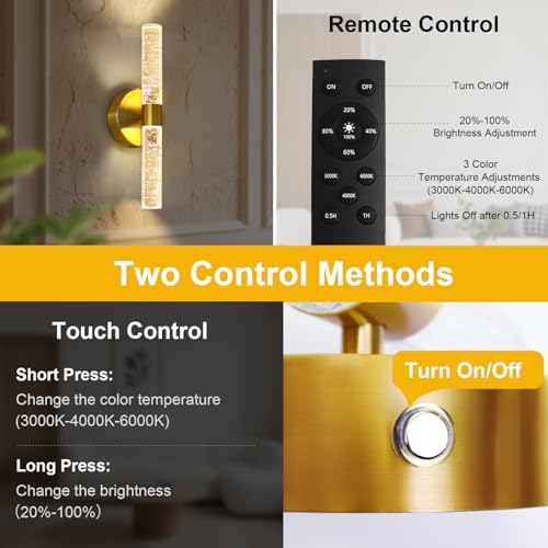 Image of Battery Operated Wall Sconce Gold, 12000mAh Rechargeable Wall Lights with Remote and Touch Control, 3000K-6000K Dimmable Wireless Wall Lamp, 15.6 inch Sconces for Bedroom Living Room (Round)