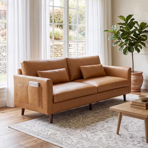 Image of Kingfun Faux Leather 3-Seater with Side Pocket, Mid Brown