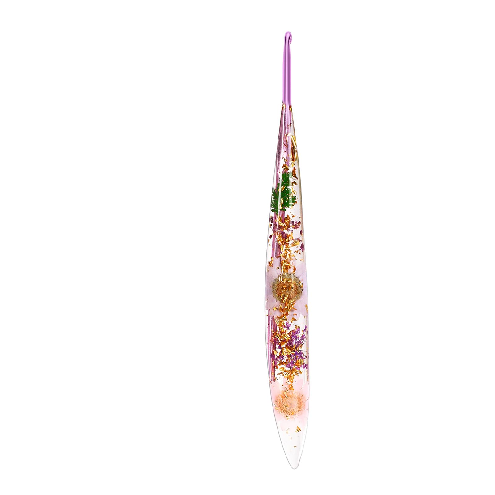 Tsophreniq Decorative Resin Floral Crochet Hook Aluminum Alloy Needle Portable for Knitting Projects Crafting Tool Crochet Hook with Floral Resin