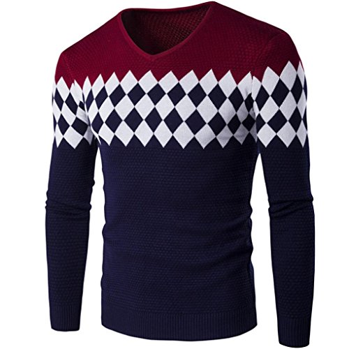 Suéter de hombre Invierno Manga larga Suéter casual Jersey de punto caliente Jersey de punto ajustado LMMVP (L, Rojo)