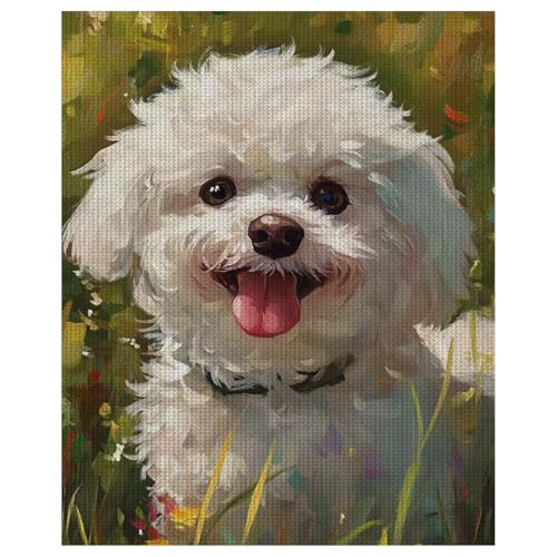 Bichon Frise Dog Stamped Cross Stitch Kits, Cute Dog Embroidery Kits for Beginners Adults, 11 CT Patterns Dimensions Counted Cross Stitch Kits Arts Craft Kits 16