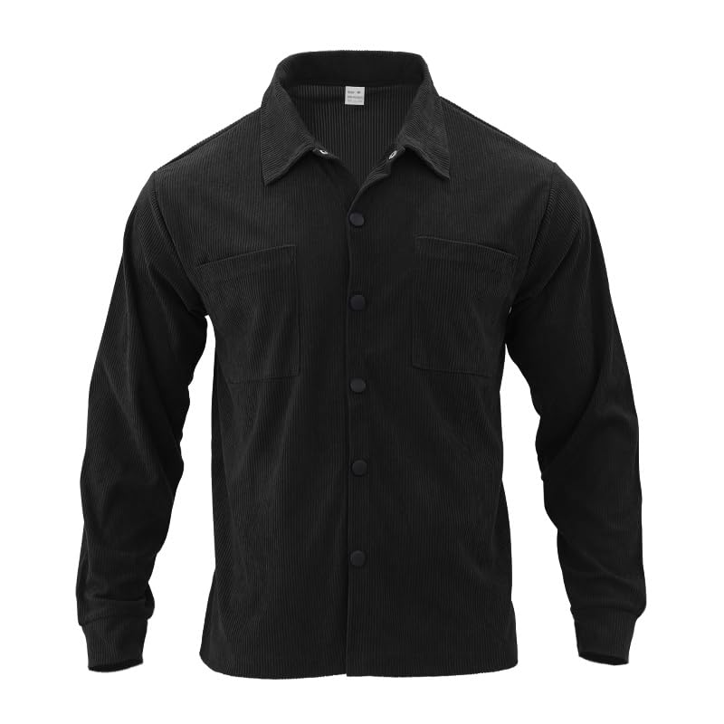 Men's Button Down T-Shirt Long Sleeve Vintage Trendy Corduroy Shirts Fall Lightweight Business Tops with Flap Pockets4