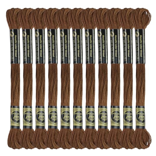 Image of 12 Skeins Premium Egyptian Embroidery Floss 9 Yards Each Egyptian Long Fiber Cotton Cross Stitch Thread for Embroidery Projects Bracelet. (12, Dark Brown)