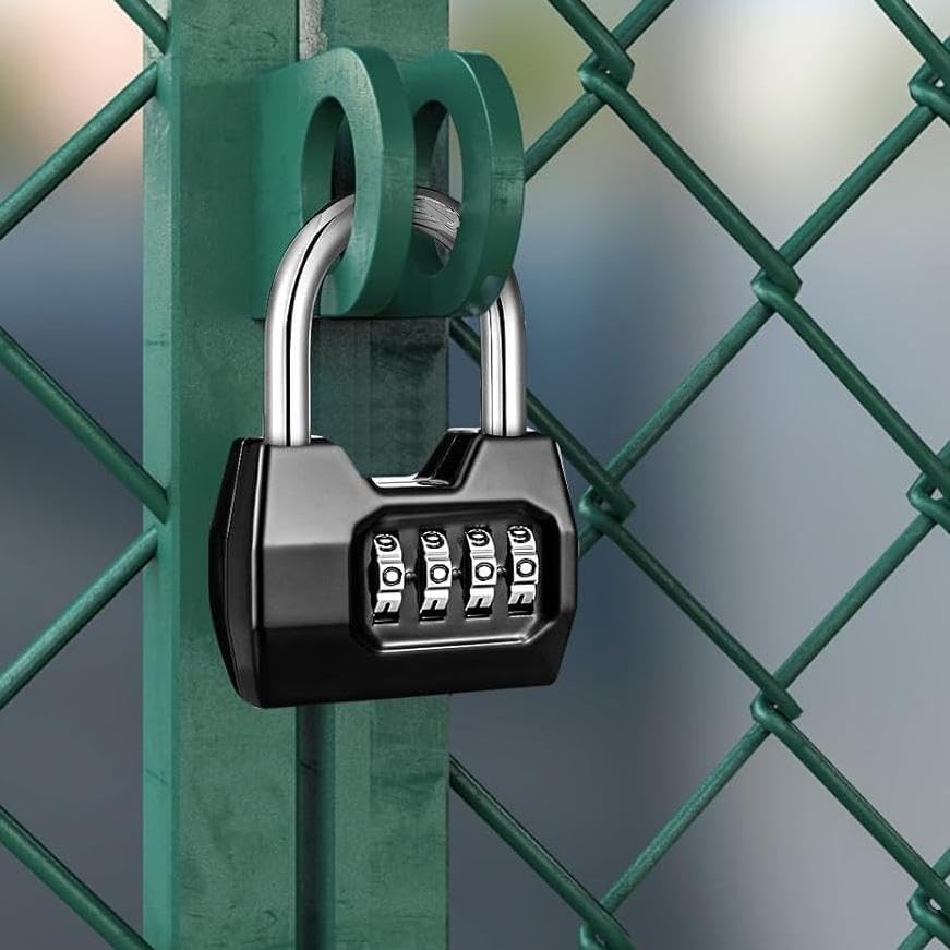 Cerradura de combinación de 4 dígitos (paquete de 1)  Candado resistente a la intemperie para la escuela y el gimnasio, valla, puerta, cobertizo,
