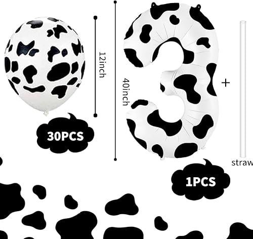 Miniatura 2 de Globo con estampado de vaca de 40 pulgadas, globo número 3, suministros para fiesta de cumpleaños con temática de vaca, globos de número para granja