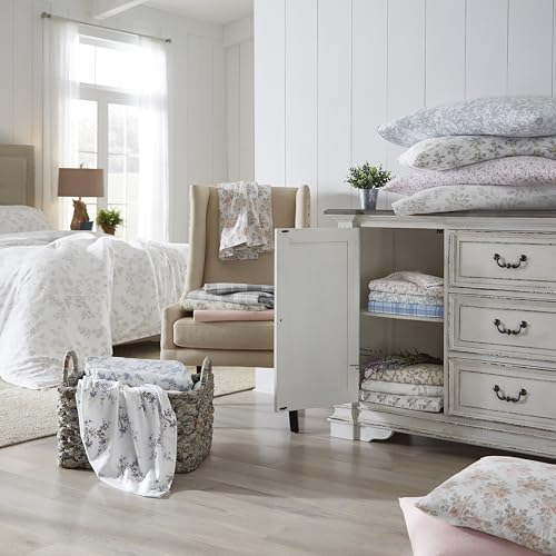 Image of Laura Ashley - Flannel Sheets Queen Size, Anti-Pilling & Wrinkle Resistant Cotton, Touchably Soft for All-Season Comfort - Bed Sheets with Matching Pillowcases & Fitted Sheet (Victoria Beige)