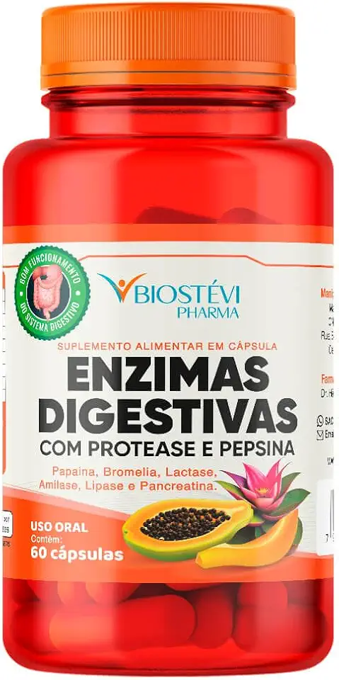 Enzimas Digestivas com Protease e Pepsina - 60 Cápsulas